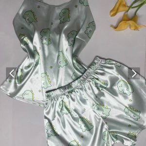 ست تاپ و شلوارک ساتن طرح دایناسور